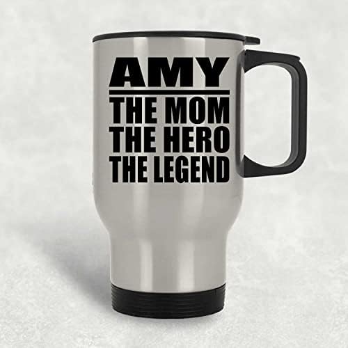 Projetafify amy a mãe, o herói, a lenda, a caneca de viagens de prata 14 oz de aço inoxidável, copo isolado, presentes para