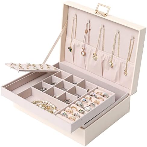 Decor4Sonason PU Organizador de caixa de jóias PU com estampa de 2 camadas de armazenamento e bandeja removível para colar,