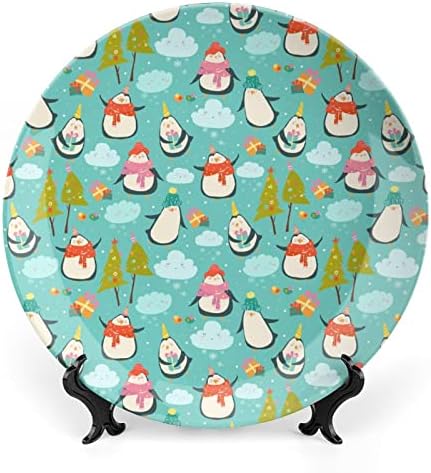 Placa decorativa de cartoatcerâmica de pinguins com stand Plate de casa de china personalizada para cozinha da sala de estar em