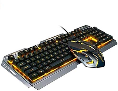 Teclado de jogo e combo de mouse Larão amarela laranja, teclado de teclado de teclado de luz de fundo LED, teclado para jogos de computador,