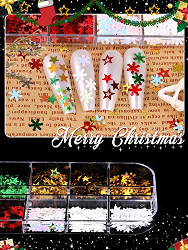 Ebanku 3d Christmas Snowflakes Holographic Glitter Unhas LEXINAS, FLAKES DE NEWS COLORIA GLITTE DE UNIDADE, Laser Snowflake