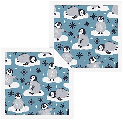 Alaza lavar pano de lavagem Penguins Snowflakes Inverno - Pacote de 6, panos de algodão, altamente absorventes e toalhas de ponta dos dedos da ponta dos dedos
