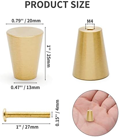 Kemcatui 2 pcs botões de gabinete de ouro, botões de gaveta de latão sólidos, botões de cômoda circular de cones com parafusos,