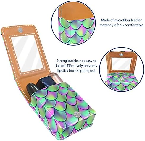Caixa de batom de maquiagem para o Ocean Mermaid Scale Green Portable Lipstick Organizador com espelho Ladies Mini