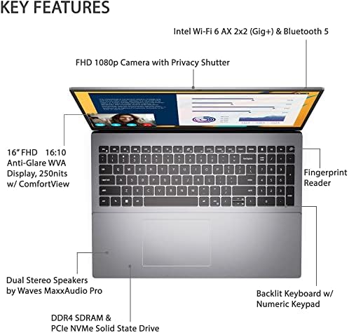 Dell Vostro 5620 Laptop de negócios, tela de 16 FHD, Intel Core i7-1260p, 32 GB de RAM, 2TB SSD, Webcam, RJ45, SD Card Reader, HDMI,