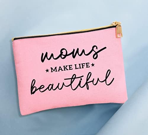Teeamerore Mães tornam a vida bela bolsa cosmética do dia das mães Feminino zíper da bolsa Bolsa de maquiagem Case cosmética