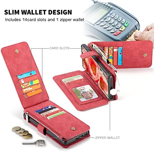 Jiba Casos de movimentação do telefone Caixa de carteira para Samsung Galaxy S22 Ultra 5G 2 em 1 Zipper de couro
