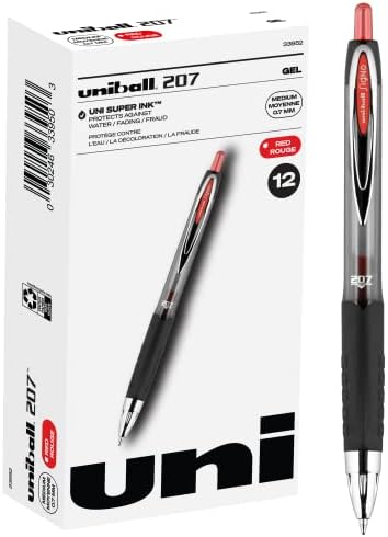 Uni-Ball Signo 207 Gel Pack 12 pacote, canetas vermelhas médias de 0,7 mm, canetas de tinta em gel Os suprimentos de escritório vendidos pela Uniball são canetas, caneta de esfero
