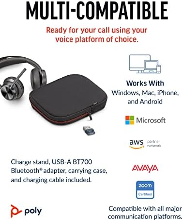 Poly Voyager Focus 2 UC Wireless Headset & Charge Stand - Active Ruído Cancelamento de tempo de conversação Longo Connecte -se ao