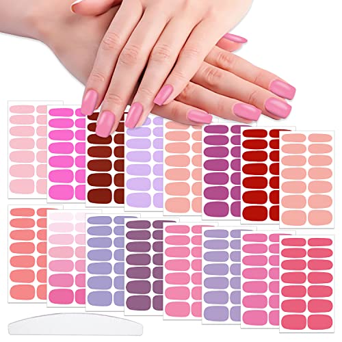 Wokoto 16 folhas tiras de esmalte sólido rosa Praços de unhas cheias para mulheres tiras de arte de unha 224 pontas de bastão em adesivos de esmalte de unhas