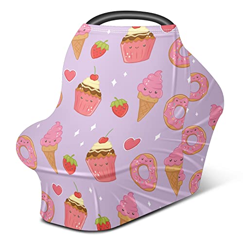 Capas de assento de carro para bebês kawaii gelo cria cupcakes coração donuts sobremesas de enfermagem rosa capa de carrinho