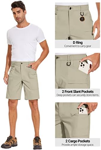 Shorts de cargo de cargo masculino de Puli, shorts de trabalho ao ar livre de trecho à prova d'água de 10 polegadas de 10 polegadas