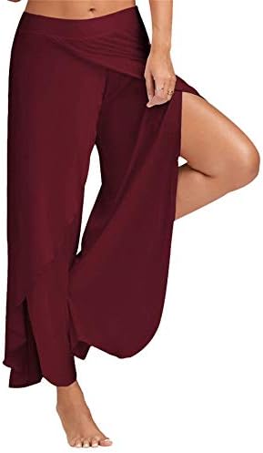 ANDONGNYWELL Women Palazzo Wide perna calça dividida Casual Beach Flowy Wrap Pants Yoga Sorra calça as calças