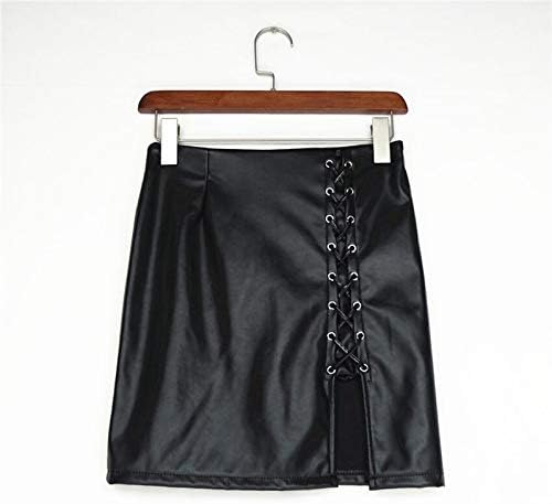 Narhbrg Faux Leather Bodycon Salia Mini Lápis Size para mulheres Chandela de cintura alta Ladies Button Salas curtas