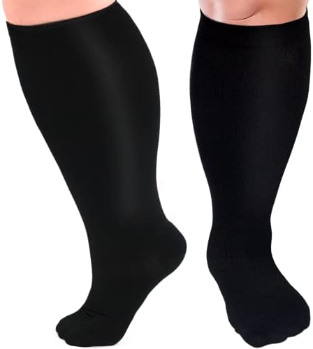 Get-FA 3 Pares Plus Size Meias de compressão para mulheres e homens bezerro largo 20-30mmHg Suporte extra de joelho extra grande para