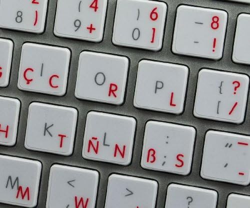 Etiquetas de Dvorak do programador para teclado com letras vermelhas de fundo transparente de trabalho com maçã