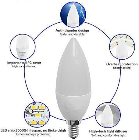 Bulbos de candelabra LED 3W CTKCOM, lâmpadas de 40w equivalentes, base E14, lâmpadas brancas de 6000k e 420lm de vela para