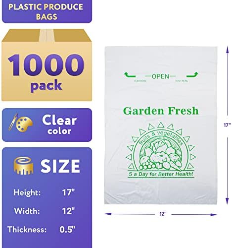 Alimentos APQ Plástico Produzir sacos Roll 12 x 17, Poly 1000 PCS Rolo de sacos de plástico para alimentos, sacos de legumes, sacos de pão de plástico, sacos de armazenamento de alimentos descartáveis, bolsas de supermercado, sacos de plástico grandes para alimentos