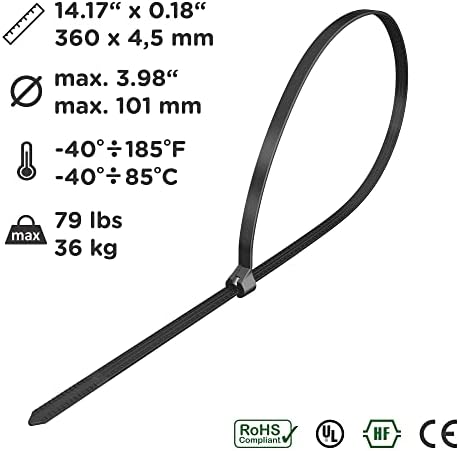 Intentisio Cable Ties com o dispositivo de travamento de aço inoxidável de dente de metal 14 ”x 0,18“, Zip laços resistentes a UV,