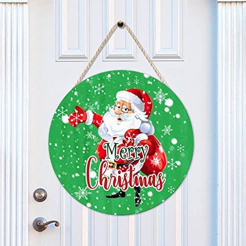 Cheyan Wooden Sign Papai Noel e neve verde de madeira redonda porta pendurada porta de 12x12 polegadas para a parede da frente