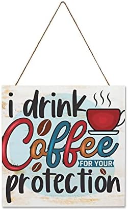 AROGGELD WALLD Decorativa Wood Sinal I Bebido café para sua proteção SIGN COOTES CAFELO ARMANTES DE CAFELHO RUSITC SANGUENDO DE PLACA