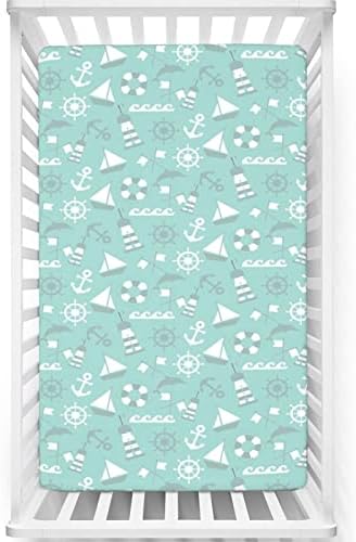 Mini-berço com tema marítimo folhas de berço, lençóis de mini berço portáteis lençóis de colchão de materiais de material