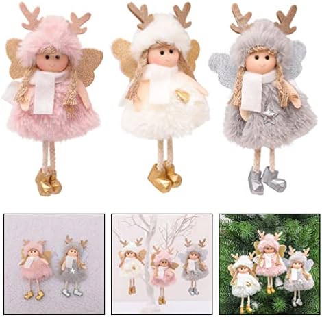 Decoração de chifres de nuobesty 3 peças bonecas de Natal Angel, boneca anjo pingentes de pelúcia anjo formam ornamentos anjos