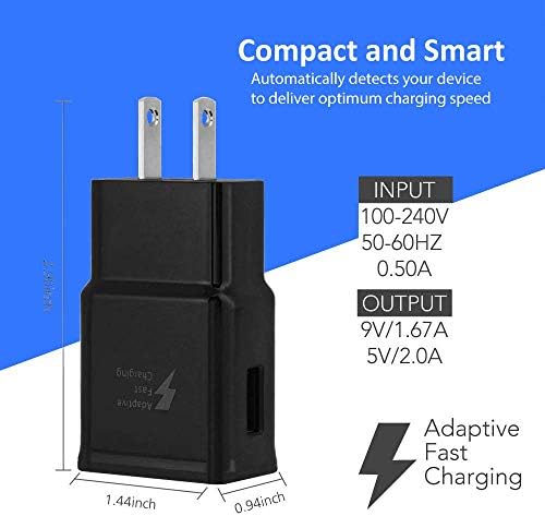 Samsung Adaptive Charging Fast Charging Wall Charger com 5 pés/1,5 metro Micro USB 2.0 Conjunto de cabos compatíveis