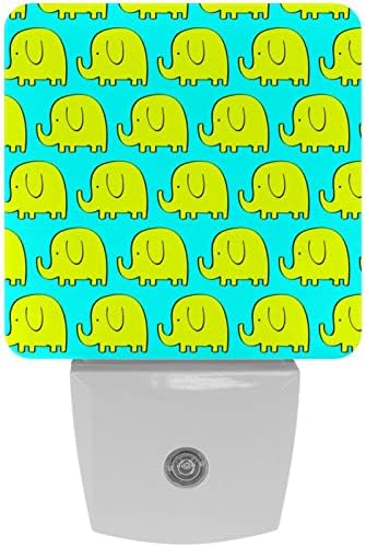 2 pacote de pacote Night Light Light Auto/On/Off Switch, Feten Cartoon Yellow Elephant Pattern Ideal para quarto, banheiro,