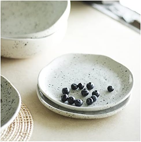 grés de cerâmica de 7 polegadas Roro, branca brilhante manchada com pratos pretos de aperitivo | Placas de salada, conjunto