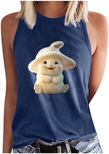 Tampas de tanques femininas, mulheres tops de verão para mulheres 2023 Trendy Cute Rabbit Athletic Roupas Crew Neck Casual