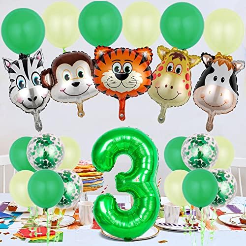 24 PCs Jungle Animal Balloons Set Garge Número 5 Decorações de festa de aniversário Crianças Monkey Zoo Animal tem tema dos balões da 5ª Decorações de festa de animais ， Balões de látex verdes de 5ª festa de aniversário