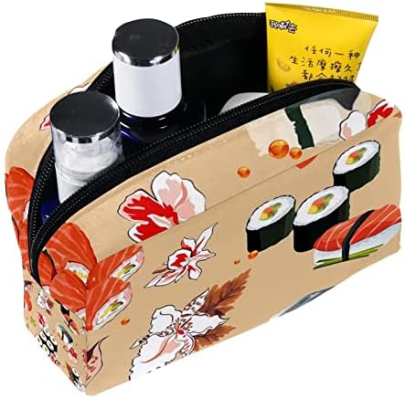 Bolsa de maquiagem de viagem, bolsa de cosmética Caso organizador de maquiagem, para gestas para mulheres para produtos de higiene pessoal, escovas, comida japonesa de carrinho de desenho de sushi cartono japonês