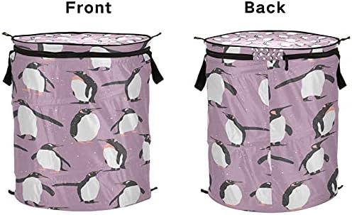 Xigua Purple Penguin Popup Laundry Turgo, cesta de roupas sujas portáteis dobráveis ​​com tampa com zíper, cesto de roupas sujas para quarto, quarto de crianças, dormitório