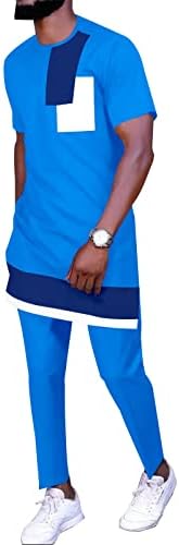 Roupa de tracksuit de masculino Africano Roupas de 2 peças Conjunto de mangas curtas Tops e calças de 2 peças roupas esportivas