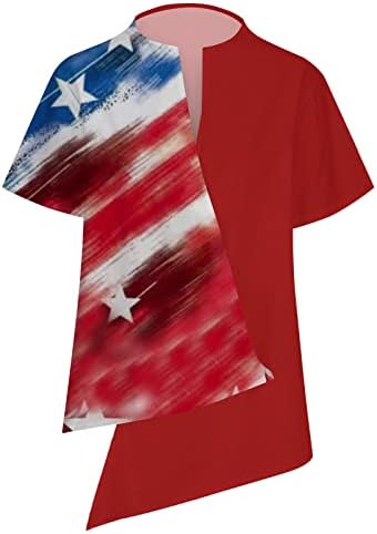 4 de julho Camisas Women USA T-shirts S-shirts Irregular Hem V-deco
