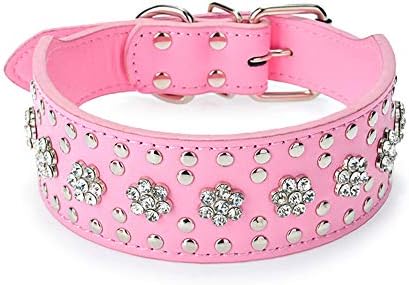 Pimaodog Rhinestones colarinhos de cachorro Padrão de flor Padrão de flor Romestone craveria de couro brilhante Diamantes de cristal brilhante