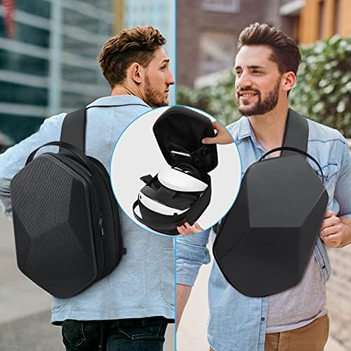 Caixa de transporte de LeicVr para PS VR2, caixa de viagem dura compatível com acessórios PlayStation VR2, estojo PS VR2 para fone de ouvido para jogos de VR e controladores de toque, mochila de peito de ombro de crossbody