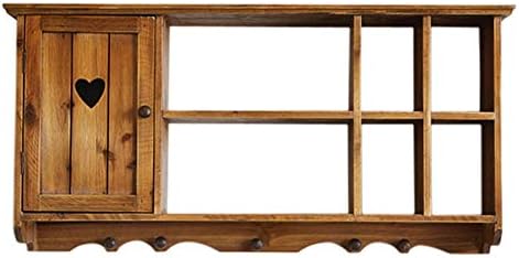 Prateleiras de parede de prateleira de simplicidade elegantes PIBM Prateleiras de prateleiras de armazenamento RACK SLAZER RETRO GRID DE MADEIRA SOLIDA COM MULTIFUNÇÃO DE ARMAZENAMENTO DE PORTA, 2 cores, cor de madeira, 80x16x39cm