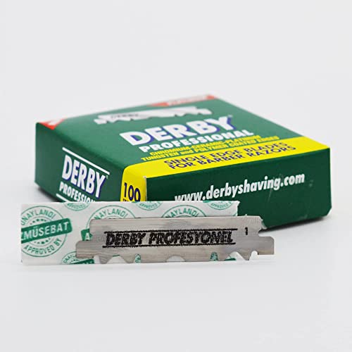 Derby e The Shave Factory Razor Blades | Black & Silver | Razor de borda reta | Blades de barbear de borda única de derby | Kit de