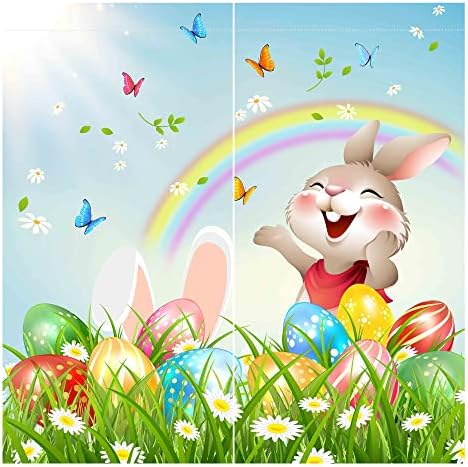 Yilinata Easter Bunny Janela Cortinas para crianças meninos meninas coelhos fofos ovos coloridos sala de estar bebê quarto berçário