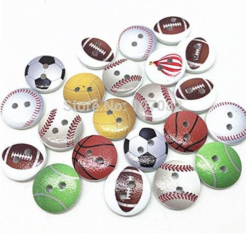 Xucus 100pcs 15mm Sports Football Botão de madeira pintado de bola de madeira costurando 2 orifícios para scrapbooking