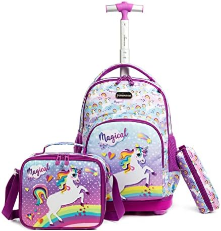 Meetbelify Unicorn Rolling Mackpack for Girls Wheels Backpacks Kids Lowerty Luggage Travel Say
