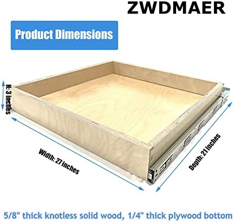 ZWDMAER 27 ”W x 21” D Organizador do armário de puxar madeira, prateleiras de gaveta de armazenamento de deslizamento suave