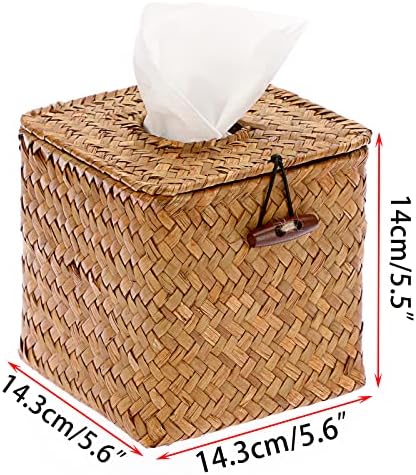 Sumnacon Square Natural Bouragrass Tissue Box Tampa, caixa de lenços de papel de cubo de tecido com fundo, porta -tecidos da fazenda para a sala de estar para banheiro banheiro banheiro da mesa de bancada carro, caramelo, caramelo
