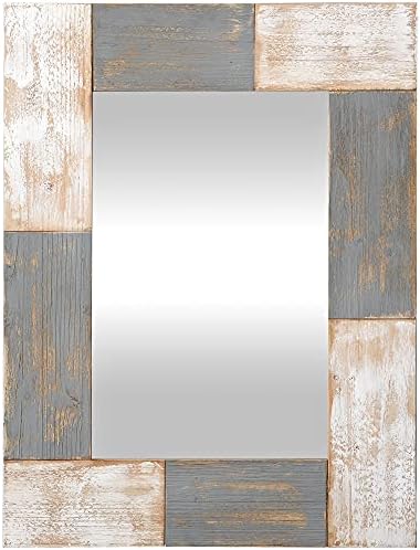 Firstime & Co. Mason tábuas espelho de parede, 31,5 h x 24 W, madeira branca e cinza envelhecida