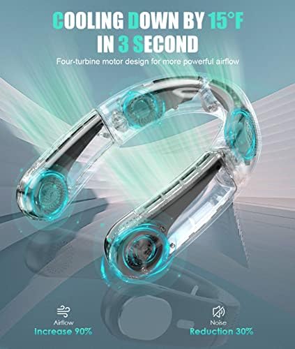 Ventilador do pescoço sem lâmina WAVMILL - Fã portátil pessoal - ar condicionado de pescoço - refrigeração do ventilador vestível recarregável - max 12hrs, 4 motores, dobrável - fã de viagem para acampar, ao ar livre