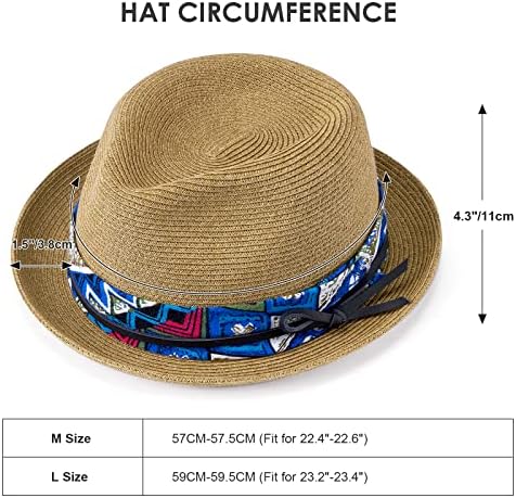 Chapéus de fedora com akio & aquirax com chapéus de sol curtos de palha fedora para homens chapéus de verão com cinta