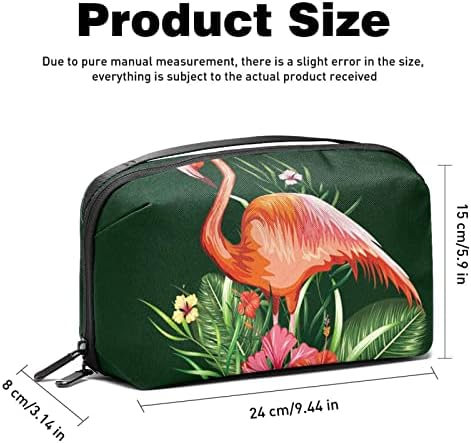 Organizador eletrônico Bolsa organizadora de cabos de viagem pequena para discos rígidos, cabos, carregador, USB, cartão SD, folhas de flores tropicais flamingo