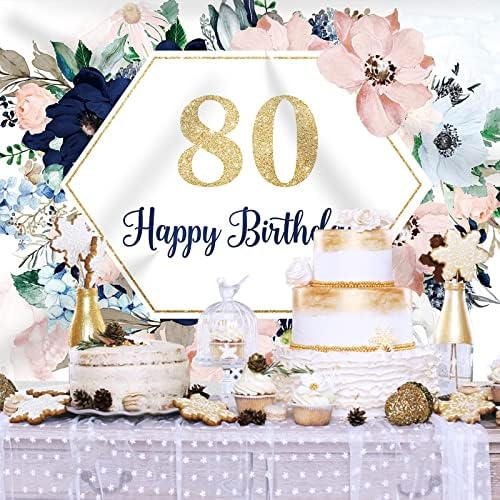 Rsuuuinu, Feliz 80º aniversário de Birthday Bordado para Flores de Festa Folhas de 80 Castas de Aniversário Decorações de Festa